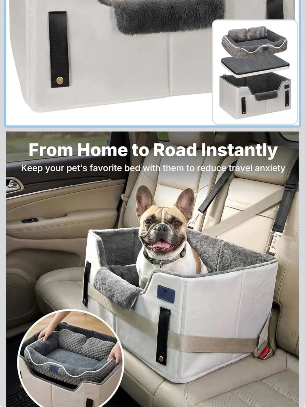 Plush Faux Fur Pet Booster bed travel Seat in Gray new out of box Carry on